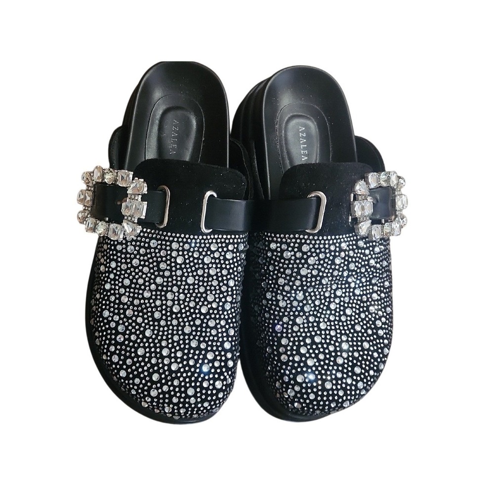 AZALEA WANG DESDEMONA Platform Clog Black Pave Bling Crystal 7 Edgy Whimsy Maxx